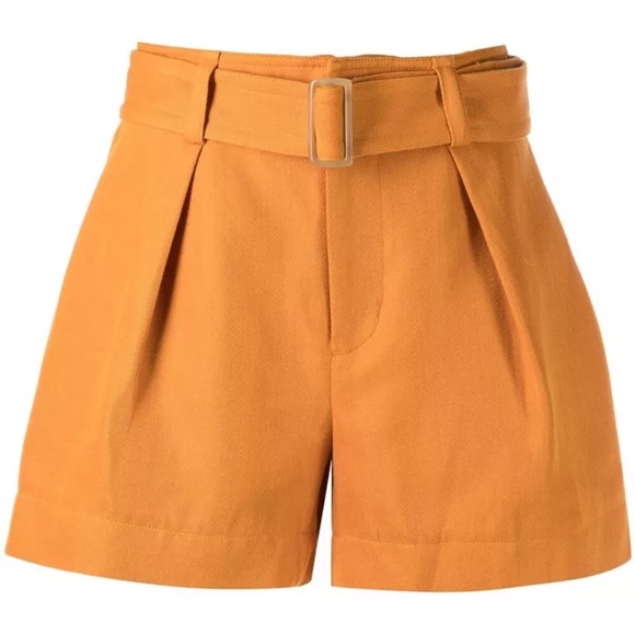 VINCE Belted Twill Linen-blend Short In Burnt Orange - Picture 2 of 12